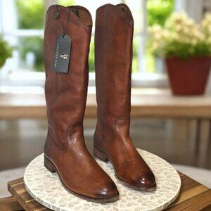 Frye Melissa Button 2 Leather Tall Extended Calf Riding Western Boot Cognac 8.5